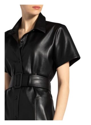 Hugo Hemdblusenkleid Keleni in Lederoptik, Schwarz