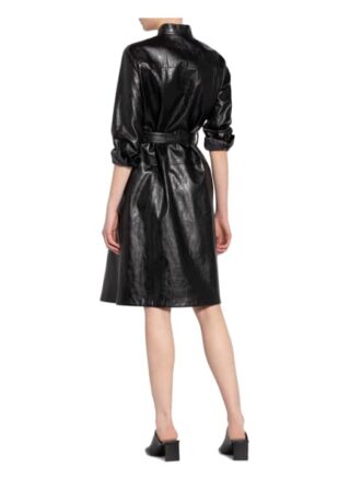 Luisa Cerano Hemdblusenkleid in Lederoptik, Schwarz