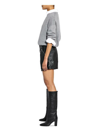 Maje Ledershorts Ilyad mit Nieten, Schwarz
