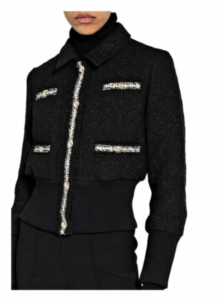 Maje Tweed-Blouson Bloppy mit Glitzergarnen, Schwarz