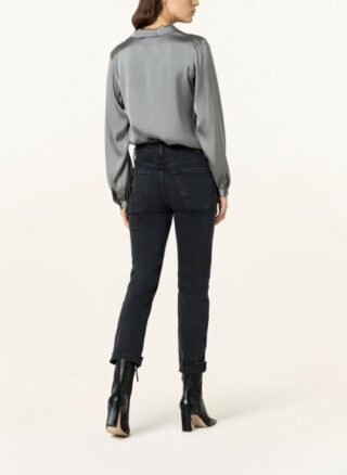 Mother Straight Jeans The Scrapper Cuff Ankle Fray, Schwarz