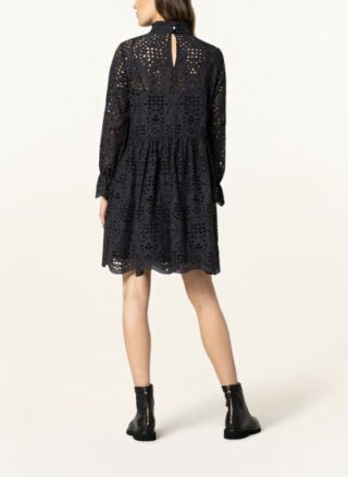 Mrs & Hugs Kleid aus Lochspitze, Schwarz