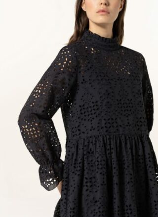 Mrs & Hugs Kleid aus Lochspitze, Schwarz