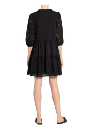 Mrs & Hugs Kleid mit 3/4-Arm und Lochspitze, Schwarz