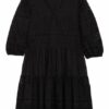 Mrs & Hugs Kleid mit 3/4-Arm und Lochspitze, Schwarz