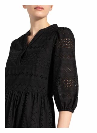 Mrs & Hugs Kleid mit 3/4-Arm und Lochspitze, Schwarz