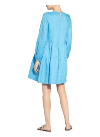 Mrs & Hugs Leinenkleid mit Rüschenbesatz, Blau