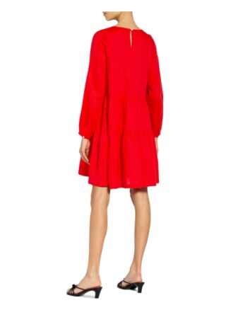 Mrs & Hugs Leinenkleid mit Rüschenbesatz, Rot