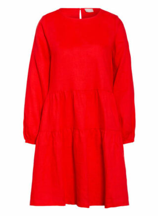 Mrs & Hugs Leinenkleid mit Rüschenbesatz, Rot