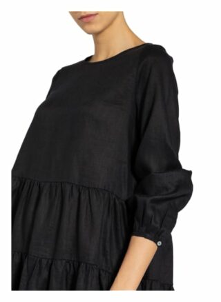 Mrs & Hugs Leinenkleid mit Rüschenbesatz, Schwarz