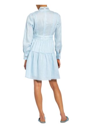 Mrs & Hugs Leinenkleid mit Spitzenbesatz, Blau