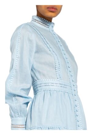Mrs & Hugs Leinenkleid mit Spitzenbesatz, Blau