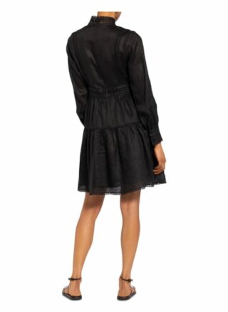 Mrs & Hugs Leinenkleid mit Spitzenbesatz, Schwarz