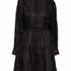 Mrs & Hugs Leinenkleid mit Spitzenbesatz, Schwarz