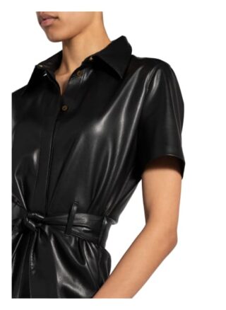Nanushka Hemdblusenkleid Halli in Lederoptik, Schwarz