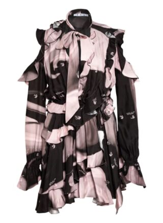 Off-White Kleid mit Volantbesatz, Schwarz