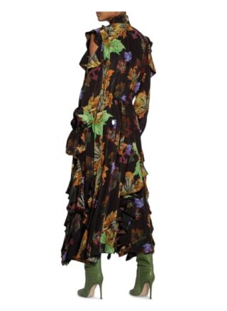Off-White Seidenkleid mit Volantbesatz, Schwarz