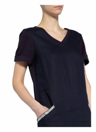 Oui Kleid im Materialmix mit Leinen, Blau
