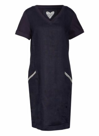 Oui Kleid im Materialmix mit Leinen, Blau