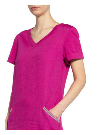 Oui Kleid im Materialmix mit Leinen, Pink
