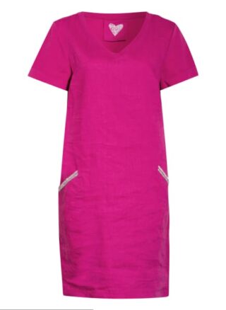 Oui Kleid im Materialmix mit Leinen, Pink