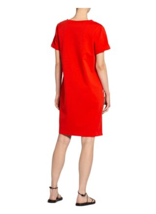 Oui Kleid im Materialmix mit Leinen, Rot