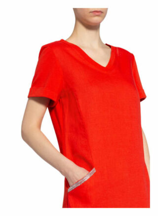 Oui Kleid im Materialmix mit Leinen, Rot