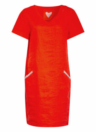 Oui Kleid im Materialmix mit Leinen, Rot