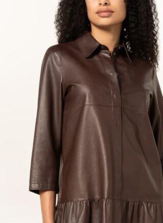Riani Hemdblusenkleid aus Leder, Braun