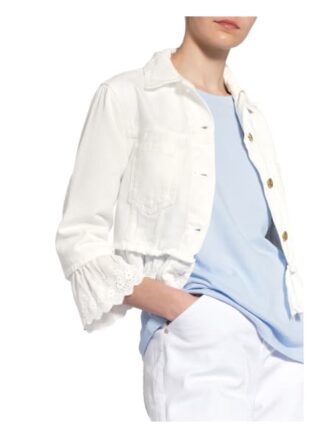 Rinascimento Jeansjacke mit Lochspitze, Weiß