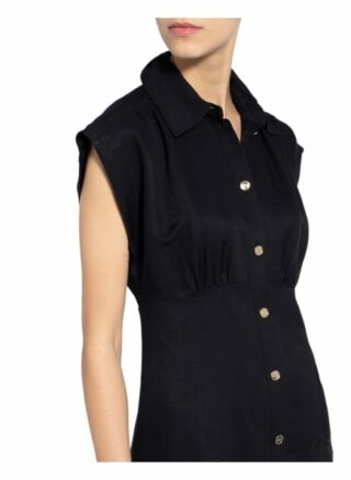 Sandro Hemdblusenkleid mit Leinen, Schwarz