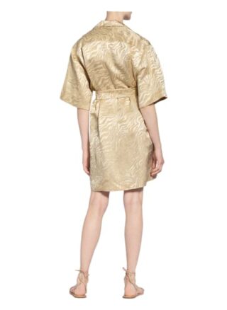 Sandro Jacquard-Kleid mit Leinen, Beige