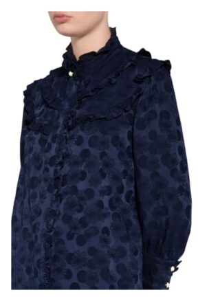 Sandro Jacquard-Kleid mit Rüschenbesatz, Blau