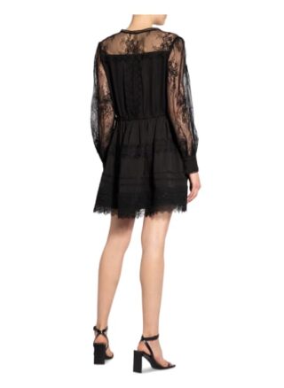 Self-Portrait Kleid mit Spitzenbesatz, Schwarz
