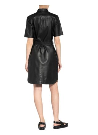 Set Hemdblusenkleid aus Leder, Schwarz