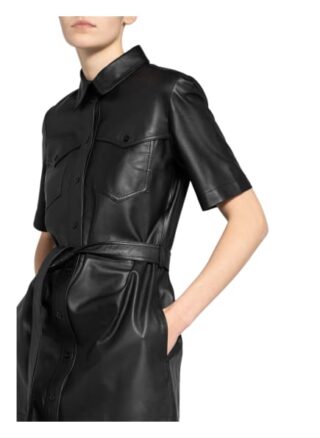 Set Hemdblusenkleid aus Leder, Schwarz