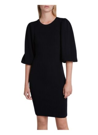 Set Kleid in Feinstrick Rippenstrukur, Schwarz