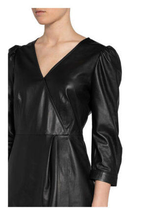 Set Lederkleid mit 3/4-Arm, Schwarz