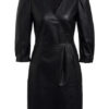 Set Lederkleid mit 3/4-Arm, Schwarz