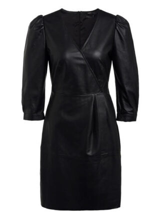 Set Lederkleid mit 3/4-Arm, Schwarz