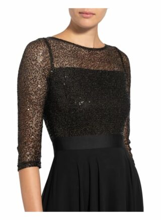 Swing Cocktailkleid mit Paillettenbesatz und 3/4-Arm, Schwarz