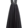 Unique Abendkleid mit Schmucksteinbesatz, Grau