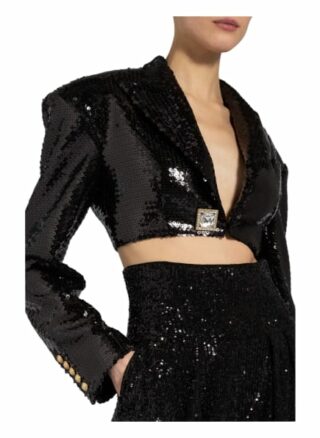 Balmain Cropped-Blazer Mit Paillettenbesatz schwarz