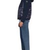 Blauer Daunenjacke Im Materialmix blau