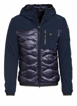 Blauer Daunenjacke Im Materialmix blau