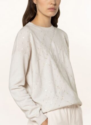 Brunello Cucinelli Cashmere-Pullover Mit Paillettenbesatz grau