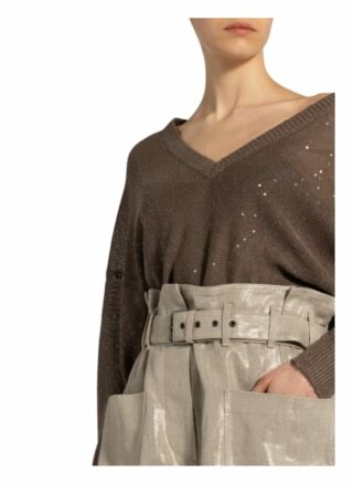 Brunello Cucinelli Leinenpullover Mit Paillettenbesatz gruen