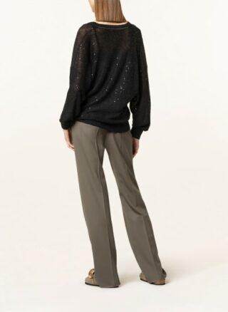 Brunello Cucinelli Leinenpullover Mit Paillettenbesatz schwarz