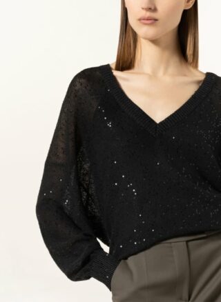 Brunello Cucinelli Leinenpullover Mit Paillettenbesatz schwarz