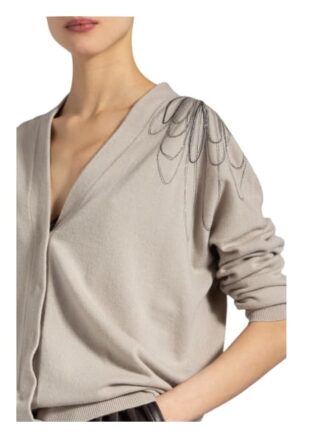 Brunello Cucinelli Oversized-Strickjacke Aus Cashmere Mit Schmucksteinbesatz beige